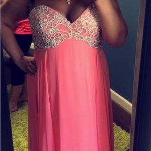 Long pink strapless plus size prom dress size 18